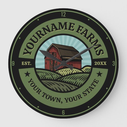 ヴィンテージバーンアドネームカントリーファーム作物農家 ラージ壁時計 (正面)