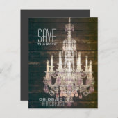 ヴィンテージバーンウッドシャンデリアウェディング日付を保存 案内ポストカード (正面/裏面)