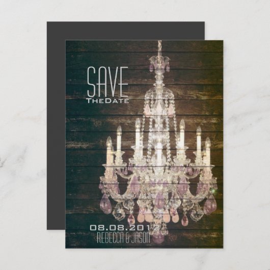 ヴィンテージバーンウッドシャンデリアウェディング日付を保存 案内ポストカード (正面/裏面)
