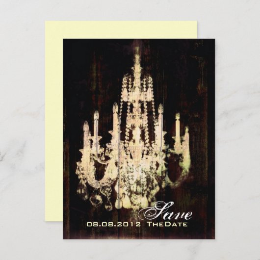 ヴィンテージバーンウッドシャンデリアウェディング日付を保存 案内ポストカード (正面/裏面)