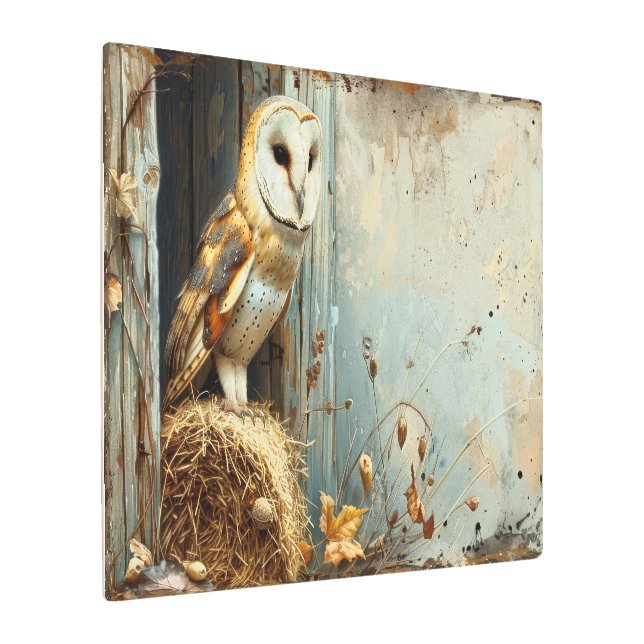 ヴィンテージバーンフクロウ秋30x20 メタルプリント (アングル)