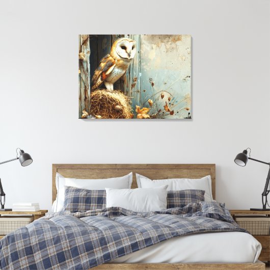 ヴィンテージバーンフクロウ秋32x24 キャンバスプリント (インサイチュ (寝室))