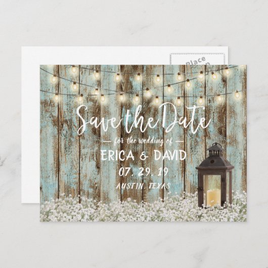 ヴィンテージバーンランタンストリングライト日付保存 案内ポストカード (正面/裏面)