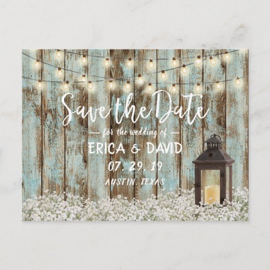 ヴィンテージバーンランタンストリングライト日付保存 案内ポストカード (正面)