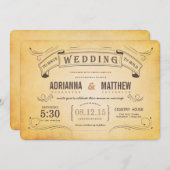 ヴィンテージバ素朴ナーロマンチ結婚ック 招待状 (正面/裏面)