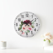 ヴィンテージバ素朴ンウッドバーガンディーピンクフローラ ラージ壁時計 (ホーム)