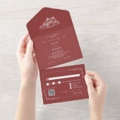 ヴィンテージバ素朴ンレッドQR RSVPファーム結婚ズ オールインワン招待状 (貼ってはがせる)