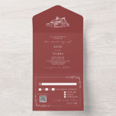 ヴィンテージバ素朴ンレッドQR RSVPファーム結婚ズ オールインワン招待状 (内側)