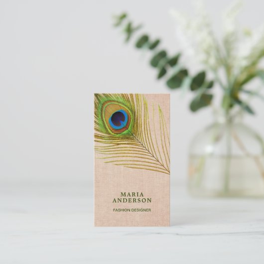 ヴィンテージバ素朴ーラップグリーンインディアンピーコックフェザー 名刺 (スタンド正面)