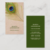 ヴィンテージバ素朴ーラップグリーンインディアンピーコックフェザー 名刺 (正面/裏面)