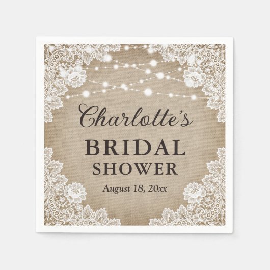 ヴィンテージバ素朴ーラップレースブライダルシャワーナプキンス スタンダードカクテルナプキン (正面)