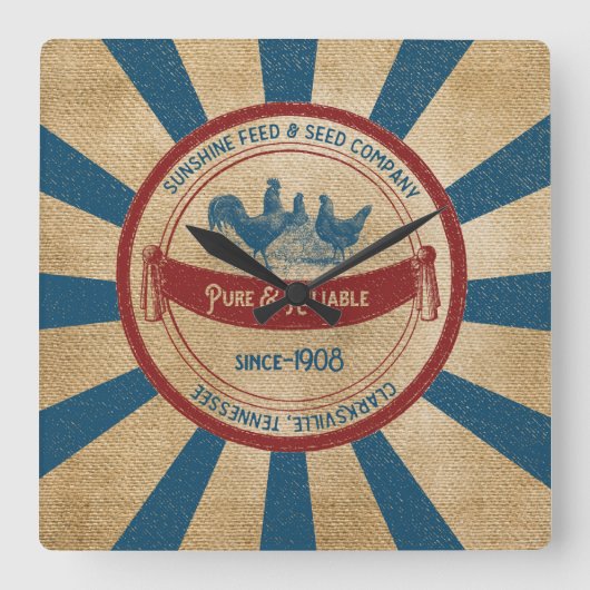 ヴィンテージバ食べ物を与えラップサックデザインサンシャイン スクエア壁時計 (正面)