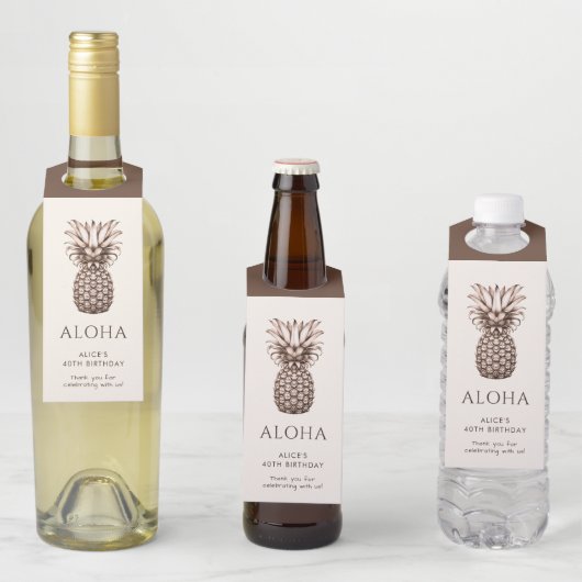 ヴィンテージパイナップルとアロハ熱帯パーティー ボトルネックタグ (インサイチュ)