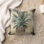 ヴィンテージパイナップルオンゴールドフォイルストライプの クッション (ブランケット)