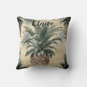 ヴィンテージパイナップルオンゴールドフォイルストライプの クッション (裏面)