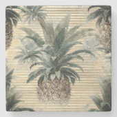 ヴィンテージパイナップルオンゴールドフォイルストライプの ストーンコースター (正面)