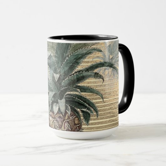 ヴィンテージパイナップルオンゴールドフォイルストライプの マグカップ (正面右)