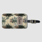 ヴィンテージパイナップルオンゴールドフォイルストライプの ラゲッジタグ (正面横)