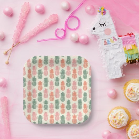 ヴィンテージパイナップルパターン ペーパープレート (パーティー)