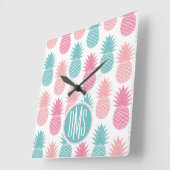 ヴィンテージパイナップルパターン |モノグラム スクエア壁時計 (傾斜)