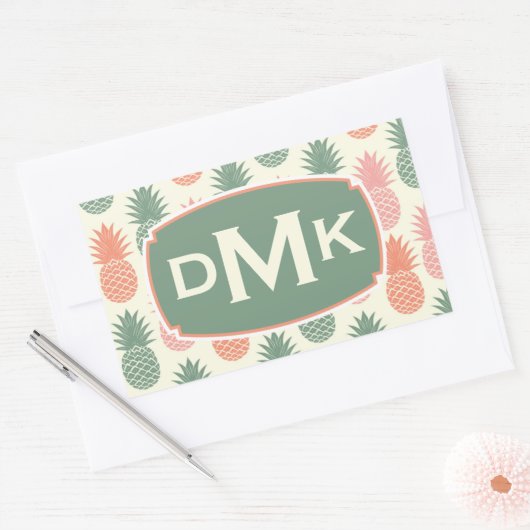 ヴィンテージパイナップルパターン |モノグラム 長方形シール (封筒)