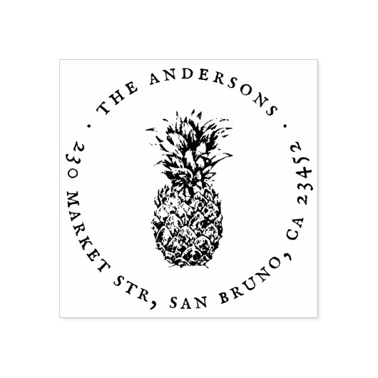 ヴィンテージパイナップルラウンドファミリー名差出人住所 ラバースタンプ (インプリント)