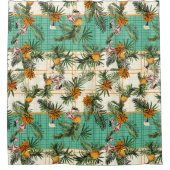 ヴィンテージパイナップル及びフローラ 市松模様に シャワーカーテン (正面)