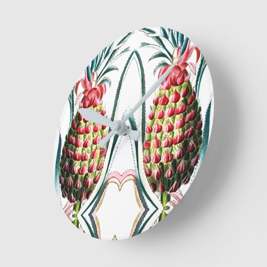 ヴィンテージパイナップル熱帯果実イラストレーション ラウンド壁時計 (傾斜)