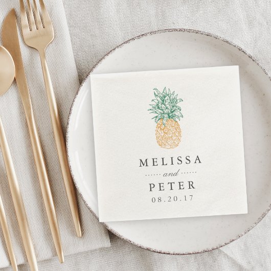 ヴィンテージパイナップル結婚パーソナライズされたズ スタンダードカクテルナプキン