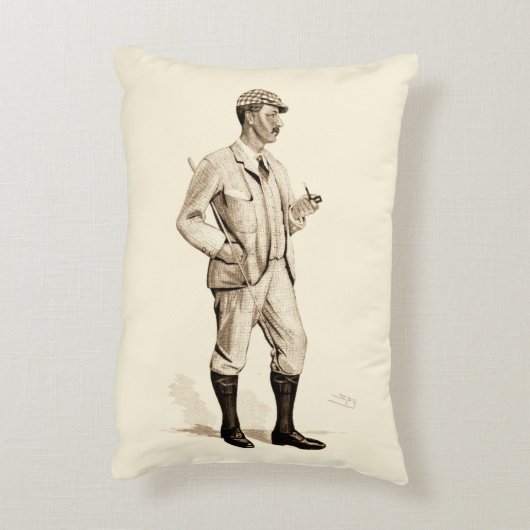 ヴィンテージパイプとブーツを備えたゴルファー アクセントクッション (裏面(縦))