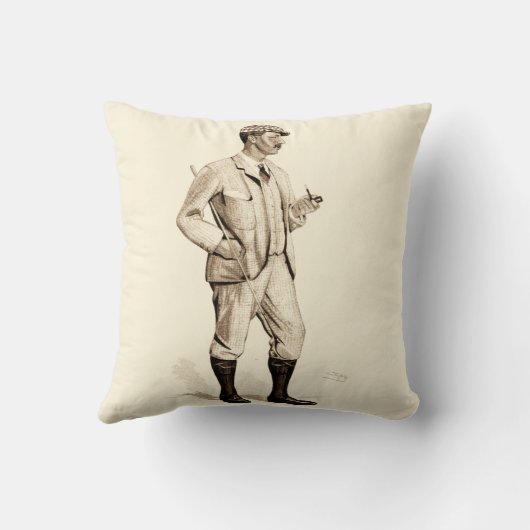 ヴィンテージパイプとブーツを備えたゴルファー クッション (裏面)