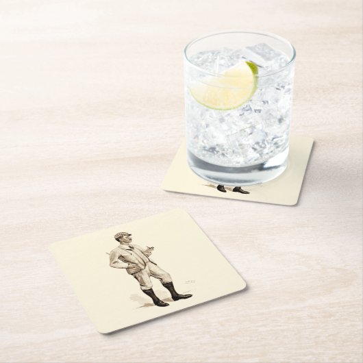 ヴィンテージパイプとブーツを備えたゴルファー スクエアペーパーコースター (インサイチュ)
