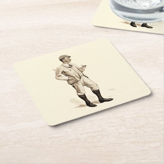 ヴィンテージパイプとブーツを備えたゴルファー スクエアペーパーコースター (アングル)