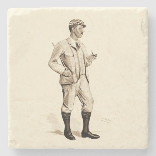 ヴィンテージパイプとブーツを備えたゴルファー ストーンコースター (正面)