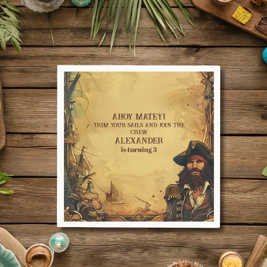 ヴィンテージパイレーツバースデーパーティーアホイマテイオールドマップ スタンダードカクテルナプキン