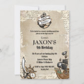 ヴィンテージパイレーツバースデーパーティーアホイマテイオールドマップ 招待状 (正面)