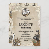 ヴィンテージパイレーツバースデーパーティーアホイマテイオールドマップ 招待状 (正面/裏面)