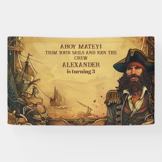 ヴィンテージパイレーツバースデーパーティーアホイマテイオールドマップ 横断幕 (横)