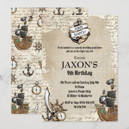ヴィンテージパイレーツバースデーパーティー  オールドマップ 招待状