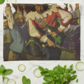 ヴィンテージパイレーツライフワイエスイラストレーション キッチンタオル (折り畳み)