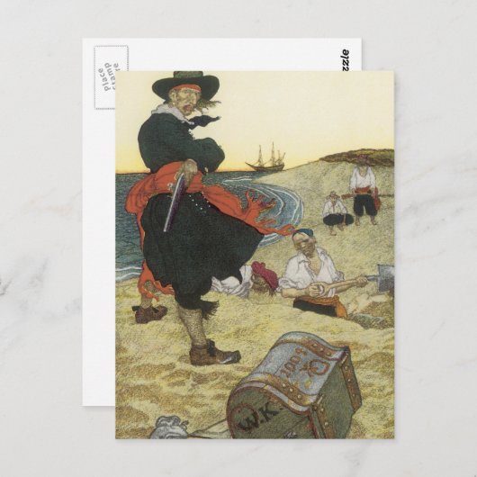 ヴィンテージパイレーツ、ウィリアム・キッド・エイリング・トレジャー ポストカード (正面/裏面)