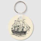 ヴィンテージパイレーツ・ガレオン、74発の砲艦のスケッチ キーホルダー (裏面)