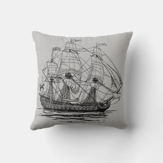ヴィンテージパイレーツ・ガレオン、74発の砲艦のスケッチ クッション (裏面)