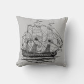 ヴィンテージパイレーツ・ガレオン、74発の砲艦のスケッチ クッション (正面)