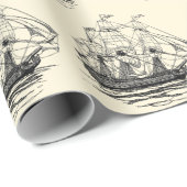 ヴィンテージパイレーツ・ガレオン、74発の砲艦のスケッチ ラッピングペーパー (ロールコーナー)