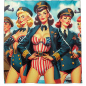 ヴィンテージパイロットのピンアップ シャワーカーテン (正面)