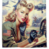 ヴィンテージパイロットピン留め シャワーカーテン (正面)