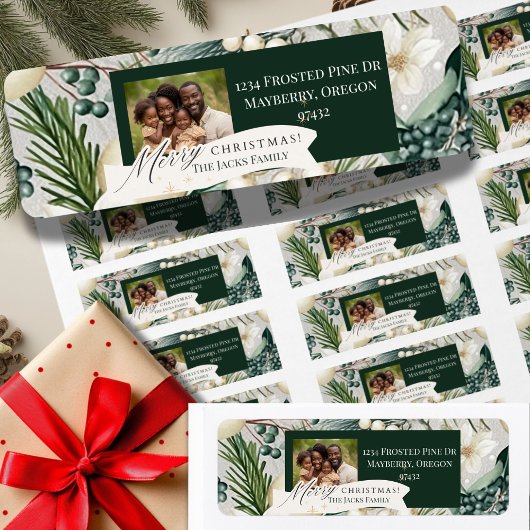 ヴィンテージパインアイボリーブルークリスマス差出人住所 ラベル