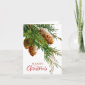 ヴィンテージパインコーングリーンリークリスマスホリデー カード (正面)