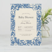 ヴィンテージパインタリー芸術的フローラ(青とベージュ) 招待状 (スタンド正面)